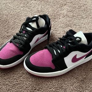 Nike Jordan 1 lows, purple black and white.